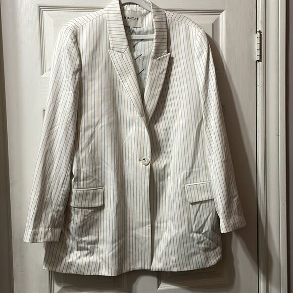 Munthe White Pin Stripe Blazer Size 14 New Copenhagen Preppy Boyfriend $400 - Picture 4 of 10